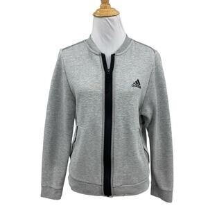Adidas Jacket Womens M Medium Gray Black ID Bomber Full Zip Heathered Reflective